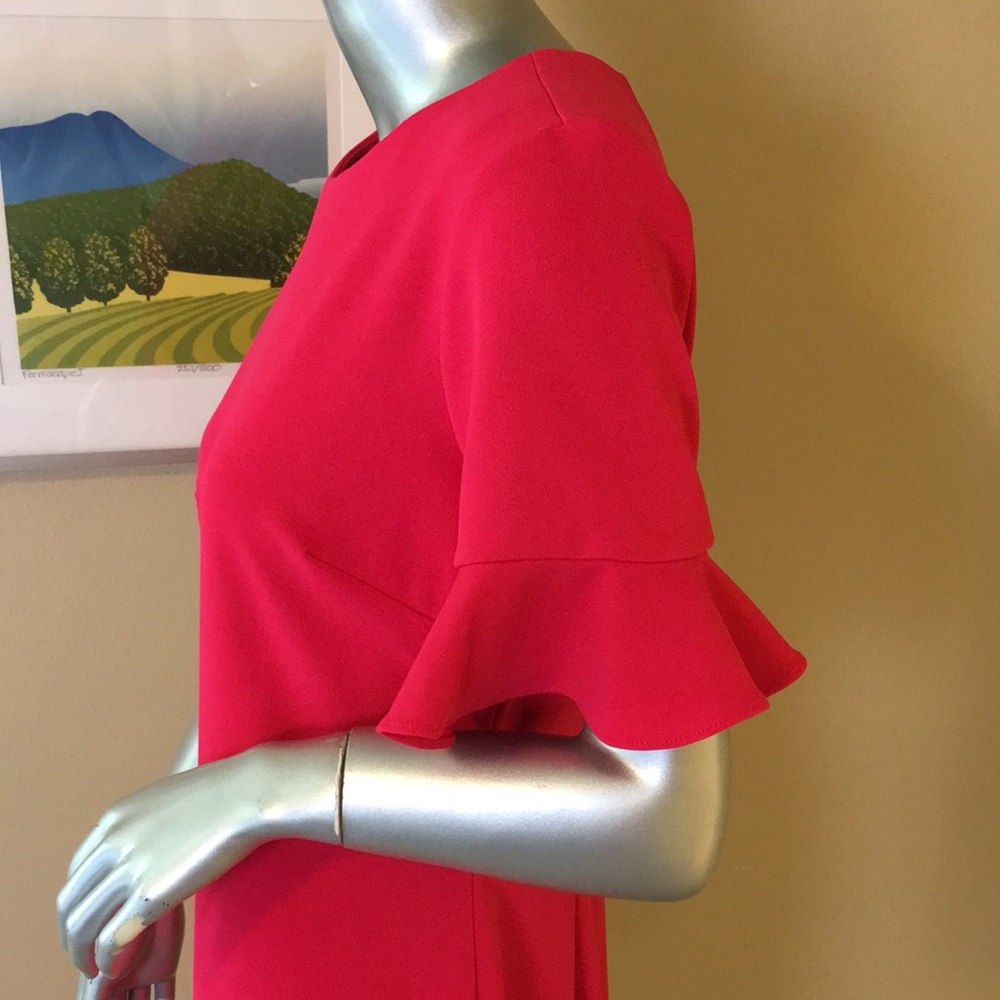 CALVIN KLEIN | Ruffle Short Sleeve Sheath Dress Hot Coral Pink đź©· - Picture 8 of 16
